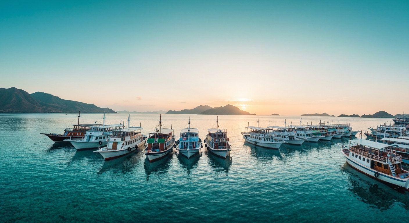 A fleet of traditional boats moored in